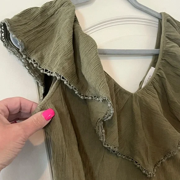 LOFT Olive Ruffle Blouse Cotton Womens Size XS - Picture 5 of 11